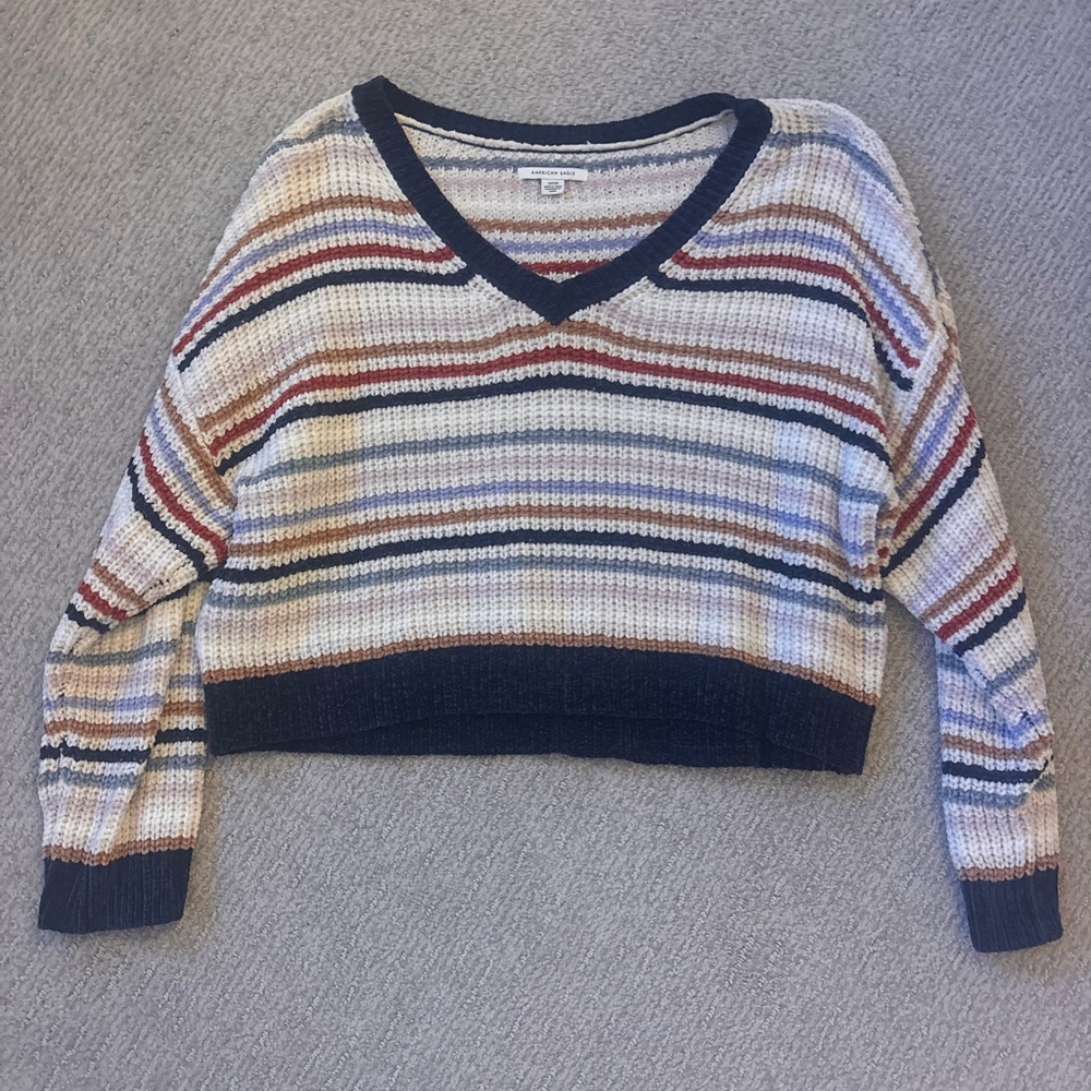American Eagle Striped V-Neck Sweater